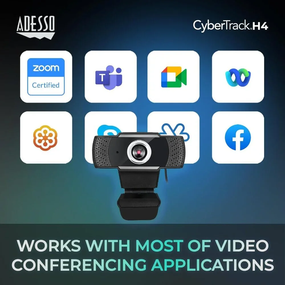 Addesso CyberTrack H4 1080p USB Webcam Built-In Microphone Video Conferencing
